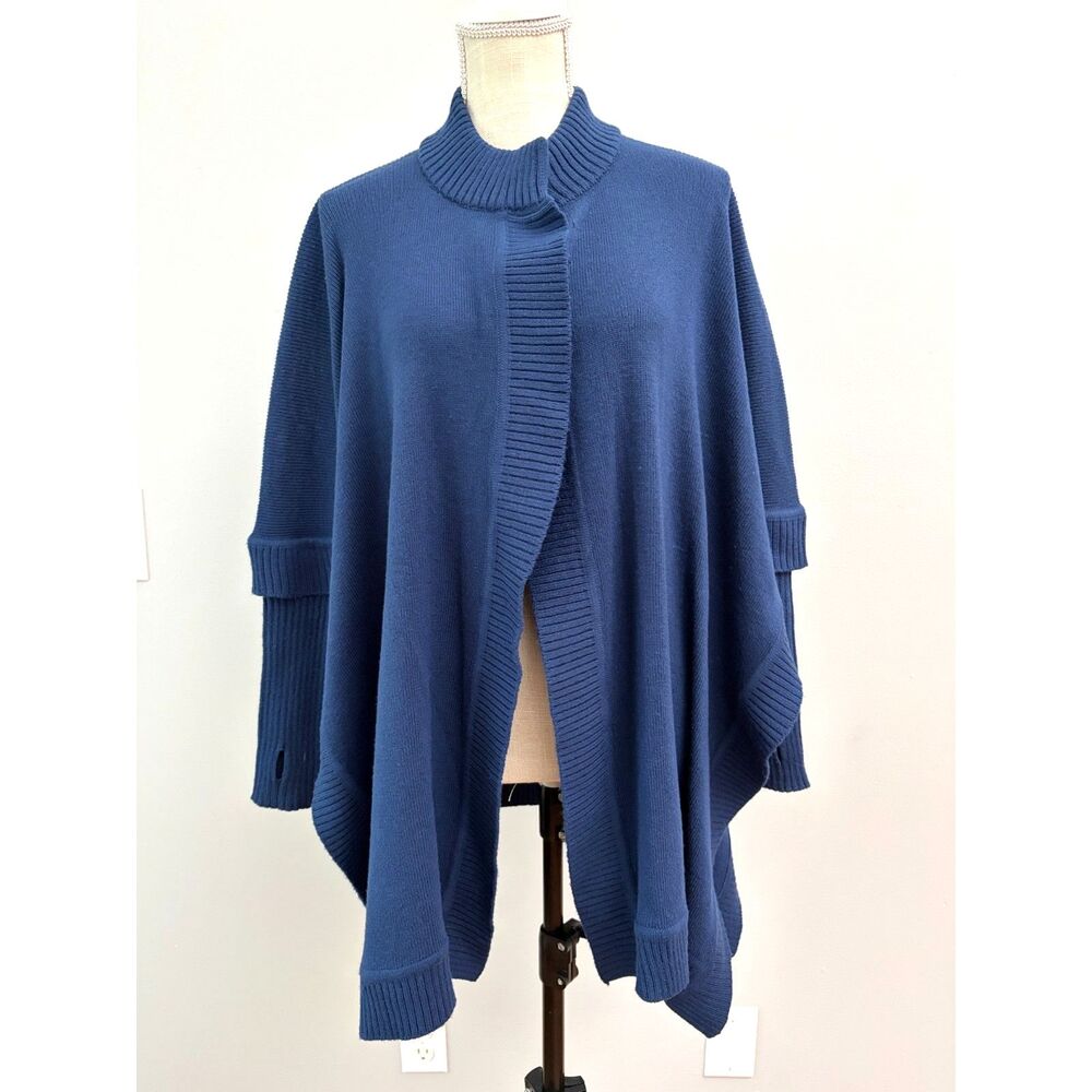 Alpaca Warehouse Blue Alpaca Blend Open Knit Poncho Cardigan Sweater One Sz Flaw